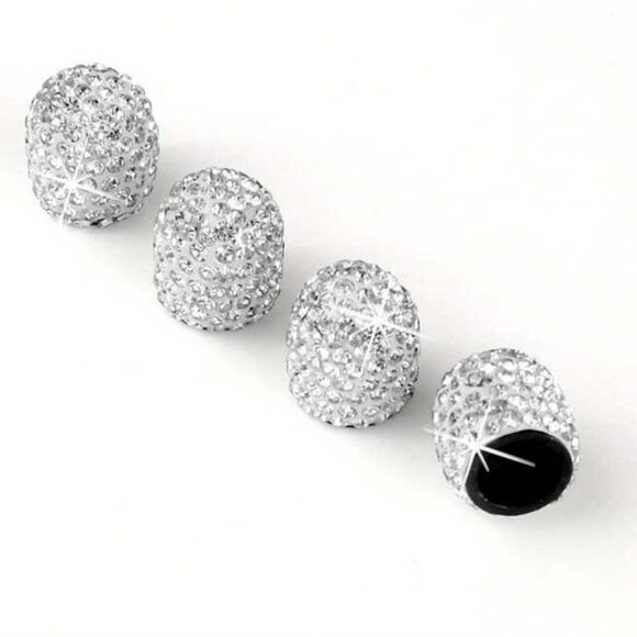 Rydz Bling Series Universal Gemglow Silver Crystal Valve Stem Caps - Picture 1 of 6